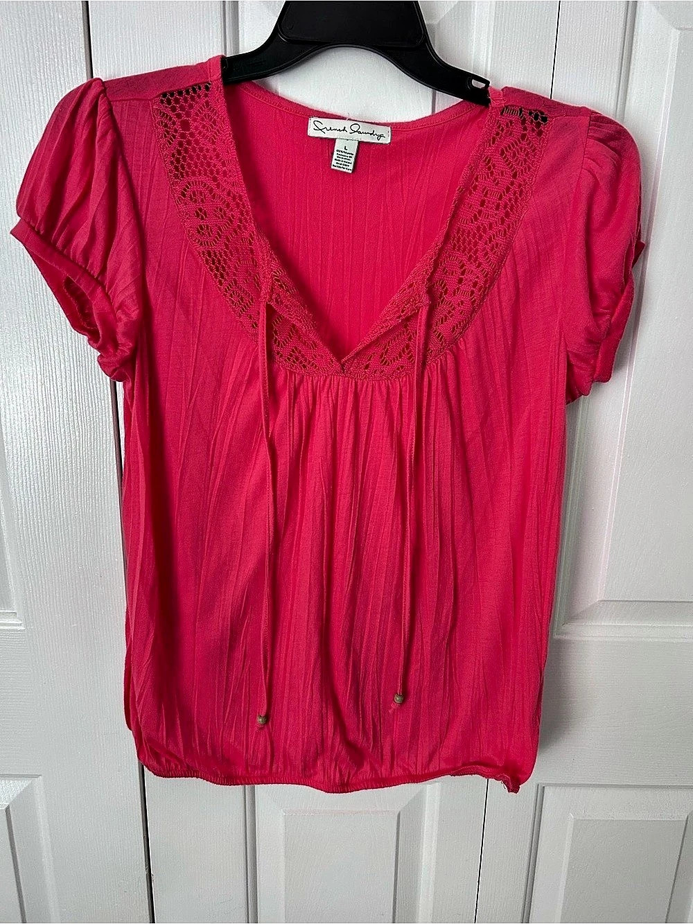French Laundry Pleated Short Sleeve Blouse in Pink Size Large